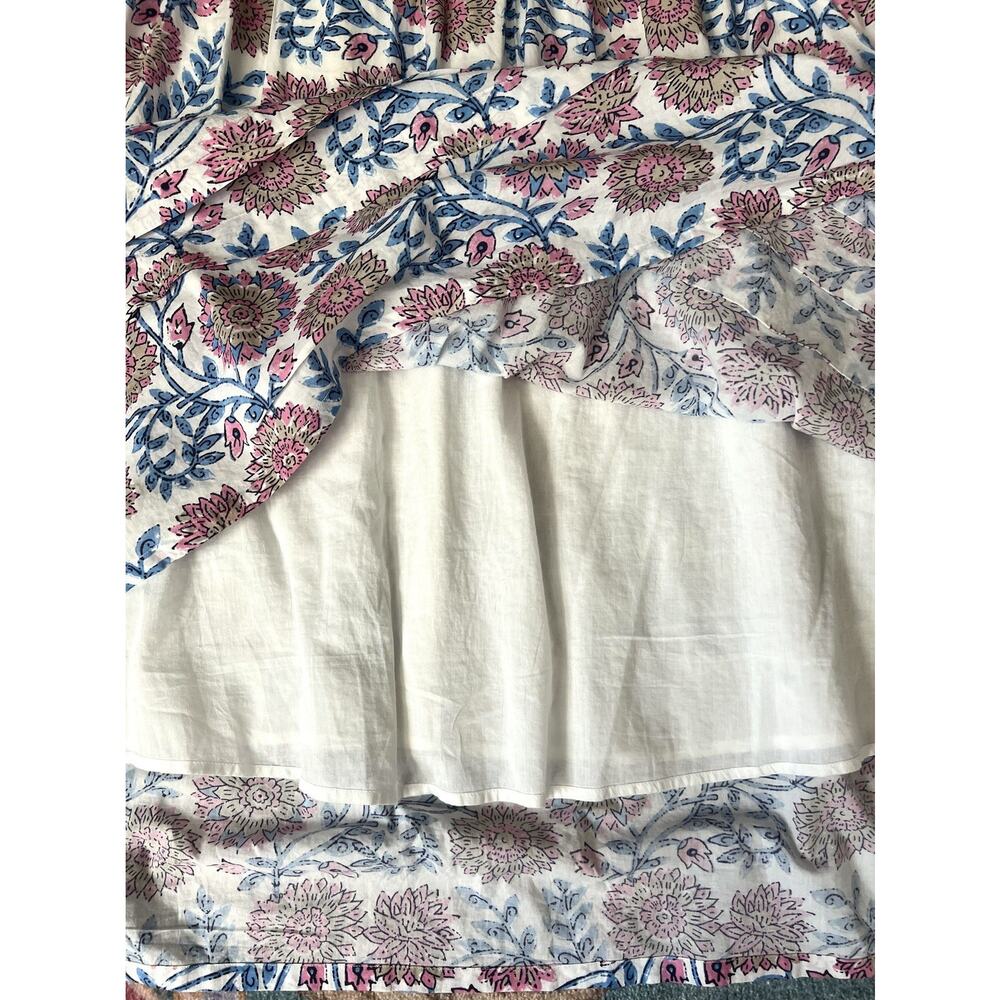 UNCLE FRANK 100% Cotton Pink Blue Floral Puff Sleeve Tiered Midi Dress Sz M - Picture 6 of 12